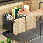 Sponge Holder for Kitchen Sink, Kitchen Sink Organizer Rustproof 304 Stainless Steel Detachable Dishcloth Rack Sink Caddy, Kitchen Sponge Holder Bathroom Organizer Brush Holder Storage XD_#Black