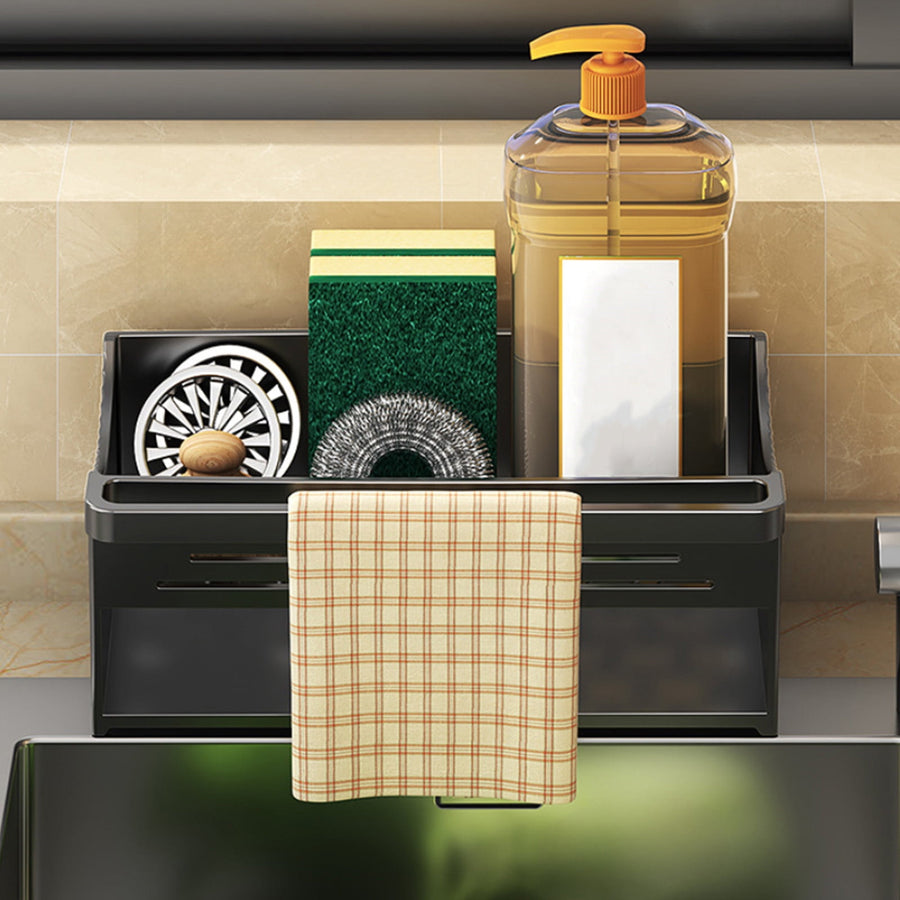 Sponge Holder for Kitchen Sink, Kitchen Sink Organizer Rustproof 304 Stainless Steel Detachable Dishcloth Rack Sink Caddy, Kitchen Sponge Holder Bathroom Organizer Brush Holder Storage XD_#Black
