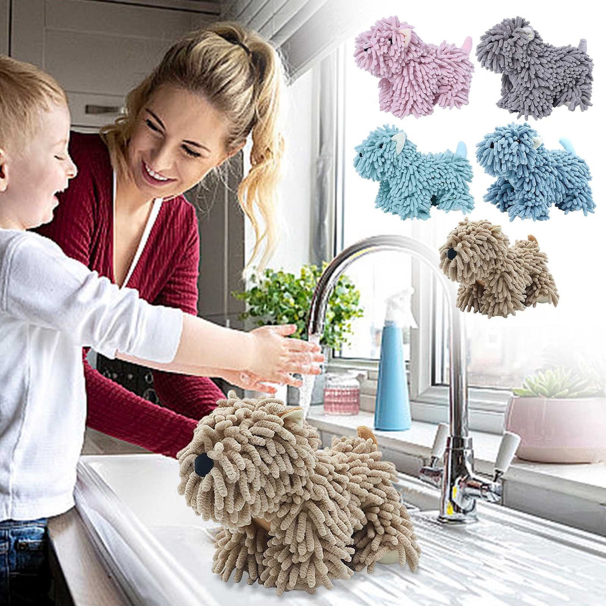 Hangable Towels Cute Dog Hand Towels, Highly Absorbent Kitchen Towels Soft Thicker Hand Towels for Bathroom Funny Cartoon Gifts for Women Kitchen Bathroom Decor, Blue Coffee