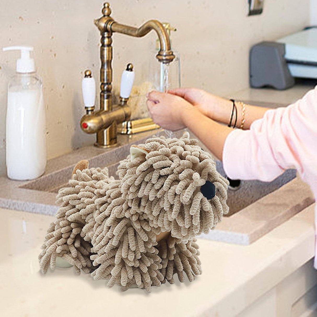 Hangable Towels Cute Dog Hand Towels, Highly Absorbent Kitchen Towels Soft Thicker Hand Towels for Bathroom Funny Cartoon Gifts for Women Kitchen Bathroom Decor, Blue Coffee