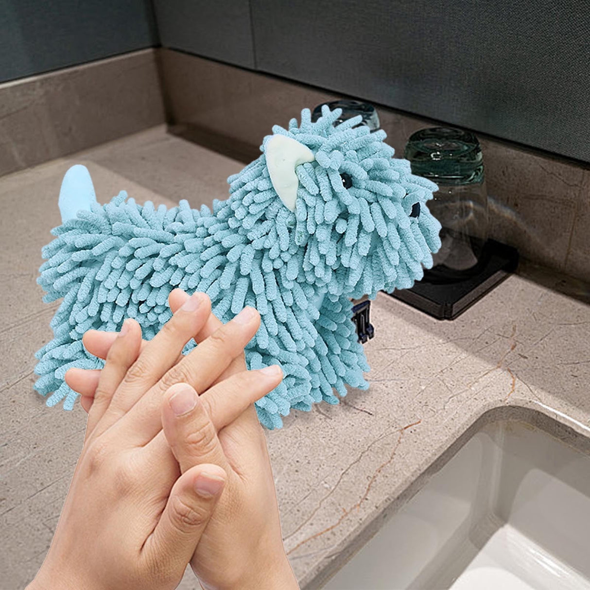 Hangable Towels Cute Dog Hand Towels, Highly Absorbent Kitchen Towels Soft Thicker Hand Towels for Bathroom Funny Cartoon Gifts for Women Kitchen Bathroom Decor, Blue Green