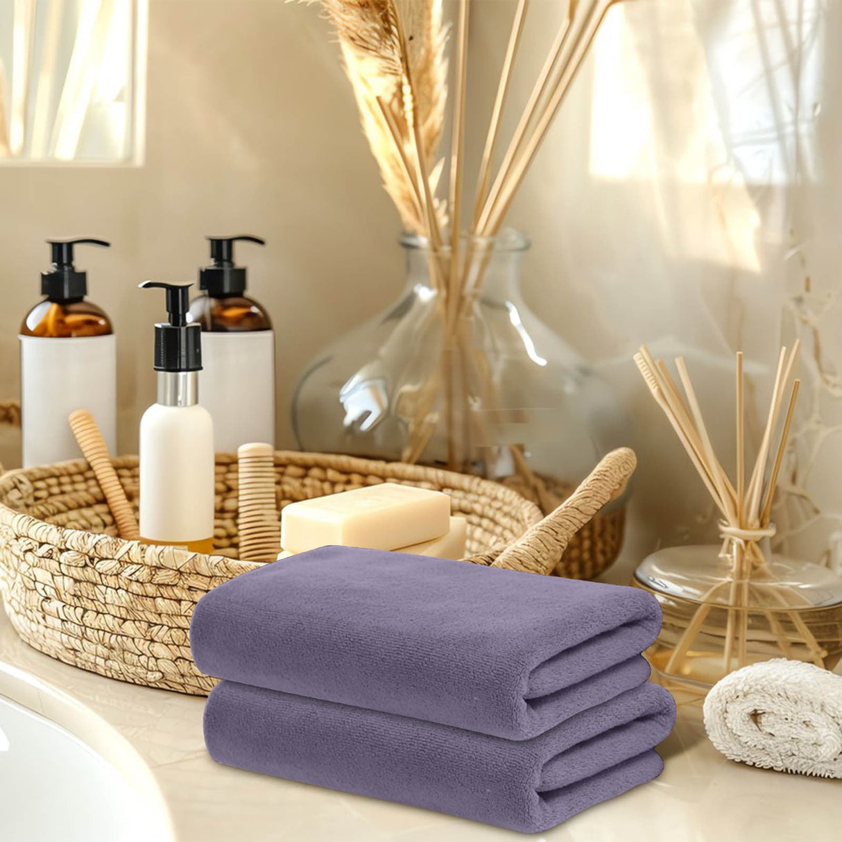 Microfiber Towel 29.5x13.8", 2 PACK Soft Lightweight Bath Towels Quick-Drying Towels Highly Absorbent Wash Cloths, Towels for Bathroom, Body, Gym, Shower, Hotel(White) A_#Gray【2pcs】