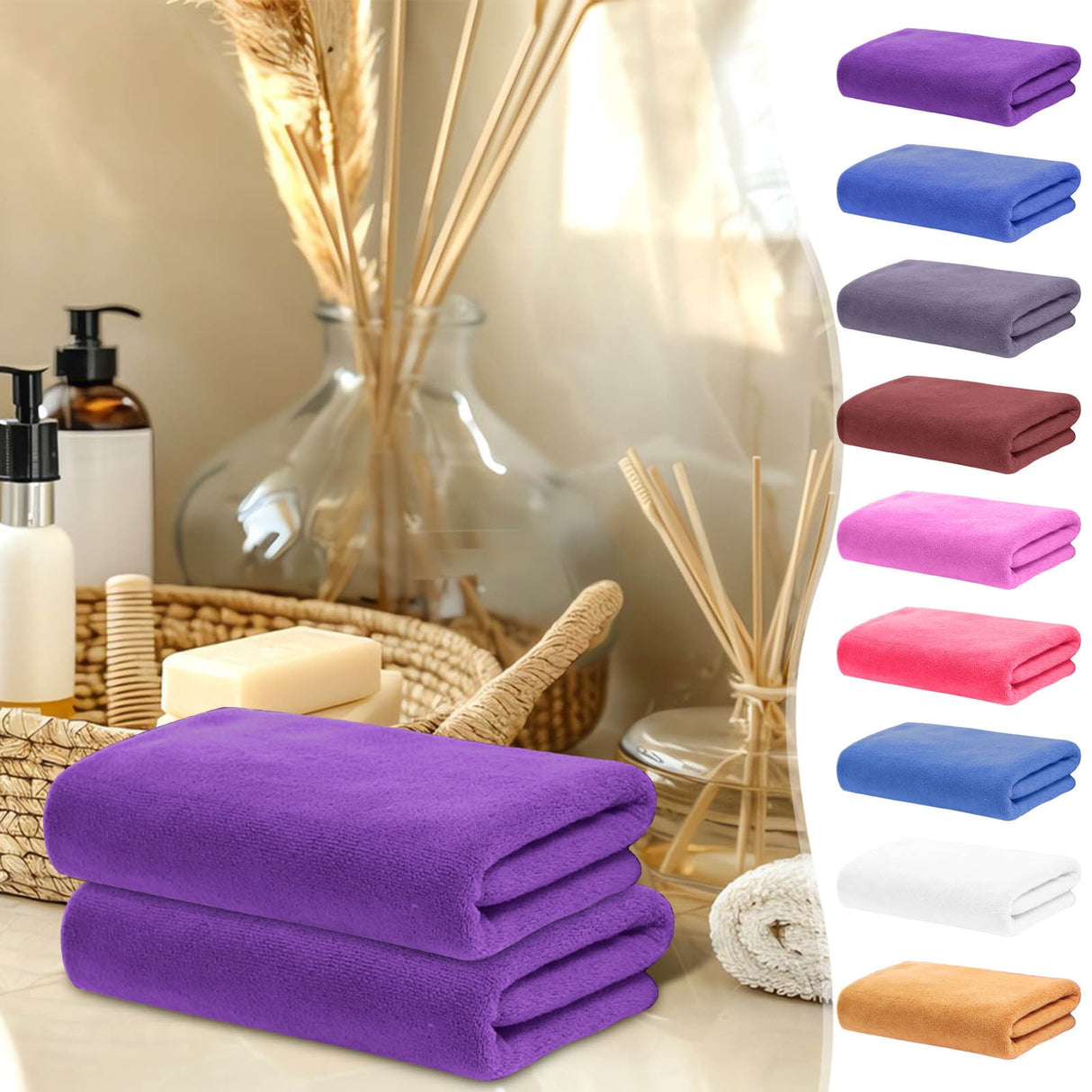 Microfiber Towel 29.5x13.8", 2 PACK Soft Lightweight Bath Towels Quick-Drying Towels Highly Absorbent Wash Cloths, Towels for Bathroom, Body, Gym, Shower, Hotel(White) A_#Hot Pink【2pcs】