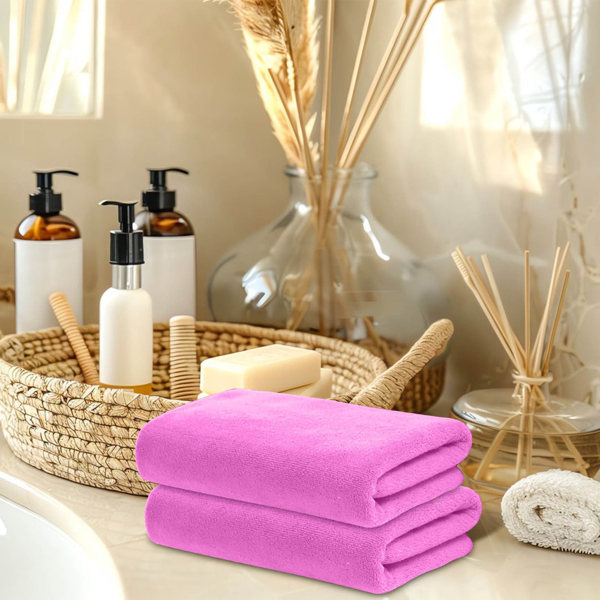 Microfiber Towel 29.5x13.8", 2 PACK Soft Lightweight Bath Towels Quick-Drying Towels Highly Absorbent Wash Cloths, Towels for Bathroom, Body, Gym, Shower, Hotel(White) A_#Hot Pink【2pcs】