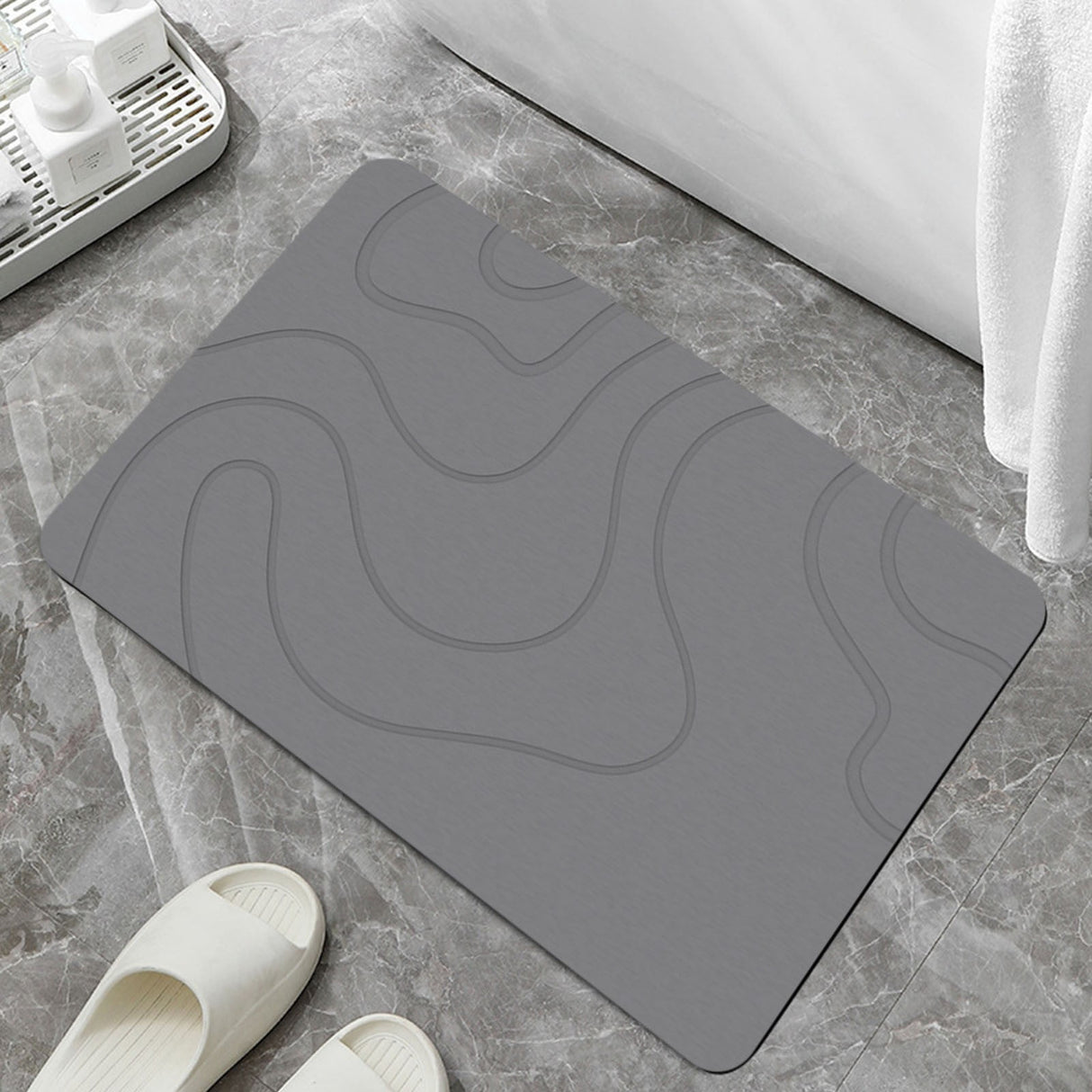 Stone Bath Mat, 16x24" Quick Drying Diatomaceous Earth Bath Mat Super Absorbent Non Slip Stone Bath Mats Washable Rug for Bathroom Floor Kitchen Shower, Dark Gray