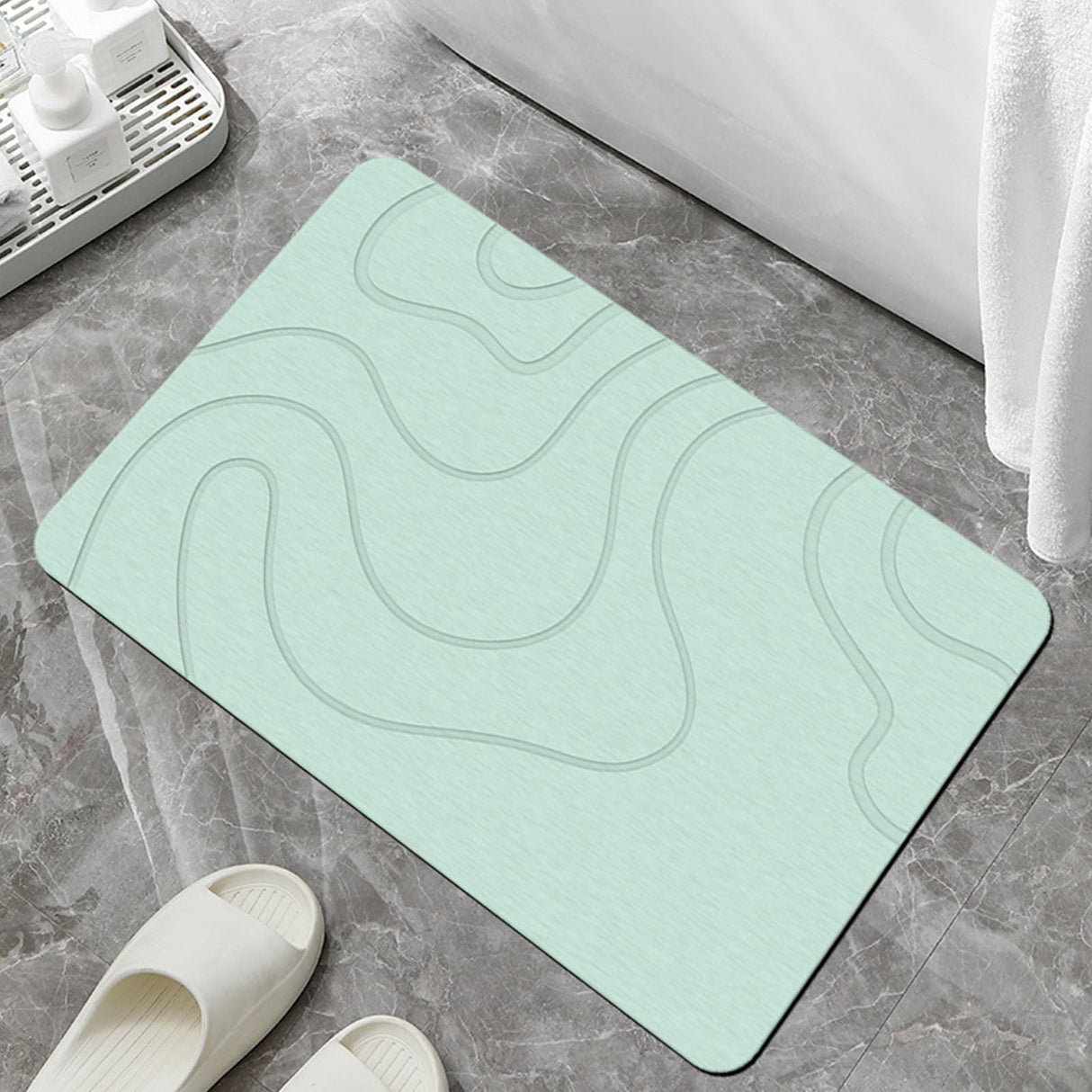 Stone Bath Mat, 16x24" Quick Drying Diatomaceous Earth Bath Mat Super Absorbent Non Slip Stone Bath Mats Washable Rug for Bathroom Floor Kitchen Shower, Dark Gray Green