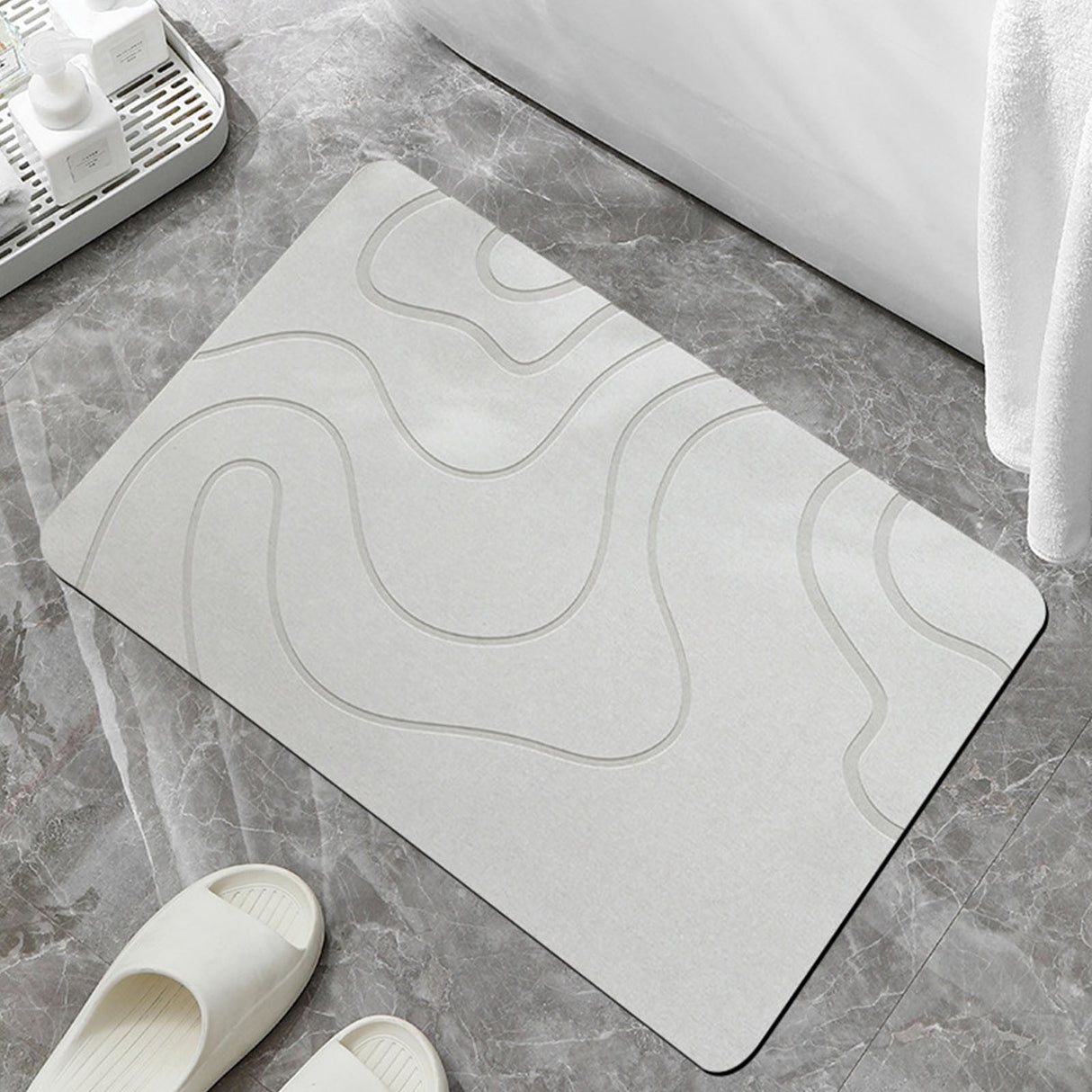 Stone Bath Mat, 16x24" Quick Drying Diatomaceous Earth Bath Mat Super Absorbent Non Slip Stone Bath Mats Washable Rug for Bathroom Floor Kitchen Shower, Dark Gray White