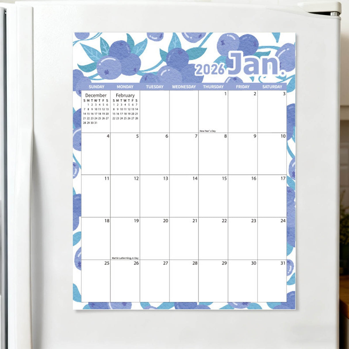 Magnetic Calendar for Refrigerator 2026-2027, 12x10" 18 Month Runs Monthly Fridge Calendar Magnet from Jan 2026 to Jun 2027 for Home School Office Blueberry