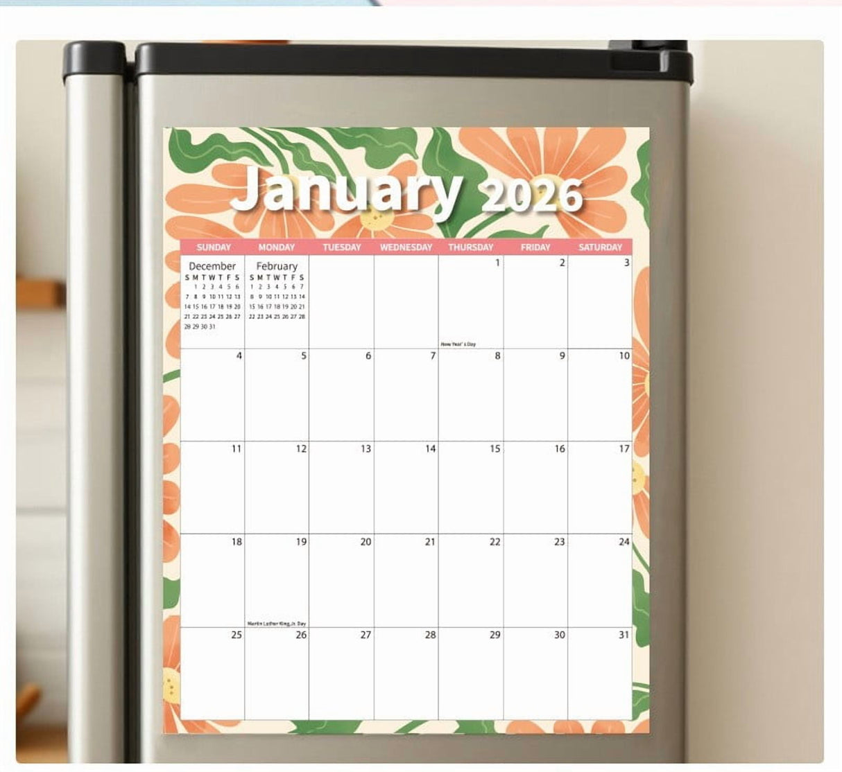 Magnetic Calendar for Refrigerator 2026-2027, 12x10" 18 Month Runs Monthly Fridge Calendar Magnet from Jan 2026 to Jun 2027 for Home School Office Flower