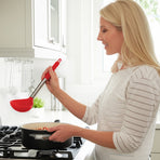 Kitchen Soup Ladle, Heat Resistant Silicone Ladle Lightweight Non Stick Kitchen Tools Spoons for Cooking, Stirring, Serving Soups(Red, 12") Red