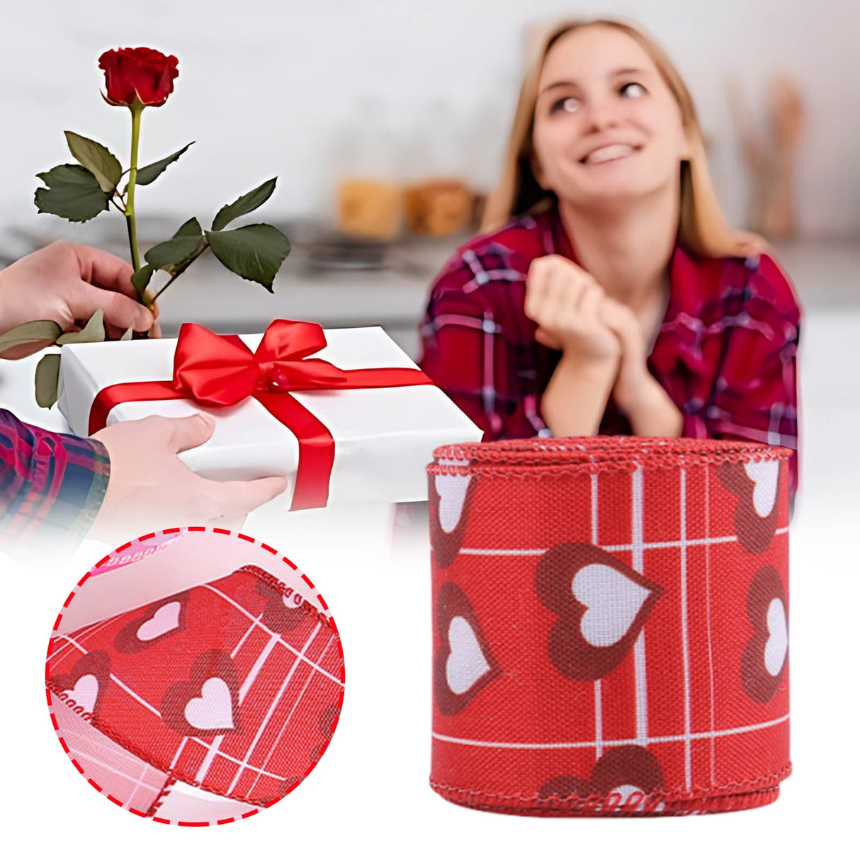 Valentine Wired Ribbon Heart Love Themed Fabric Ribbons for Gifts Wrapping Crafts Wreath Bow Decorations C