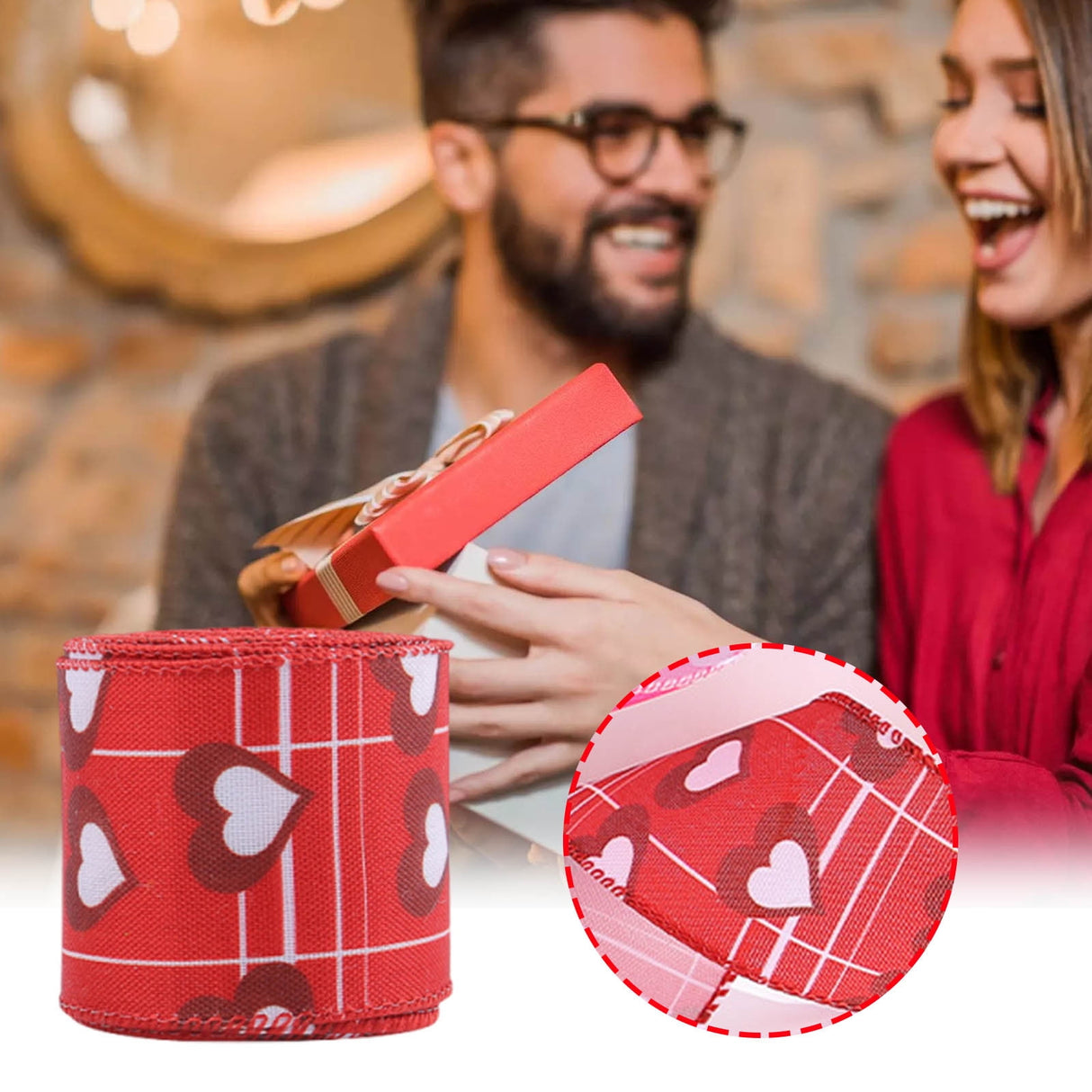 Valentine Wired Ribbon Heart Love Themed Fabric Ribbons for Gifts Wrapping Crafts Wreath Bow Decorations C