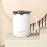 Insulated Coffee Mug, 20oz Stainless Steel Tumbler with Slider Lid Travel Coffee Cups with Handle for Camping Office Home, Blue White - 45-Degree Angle