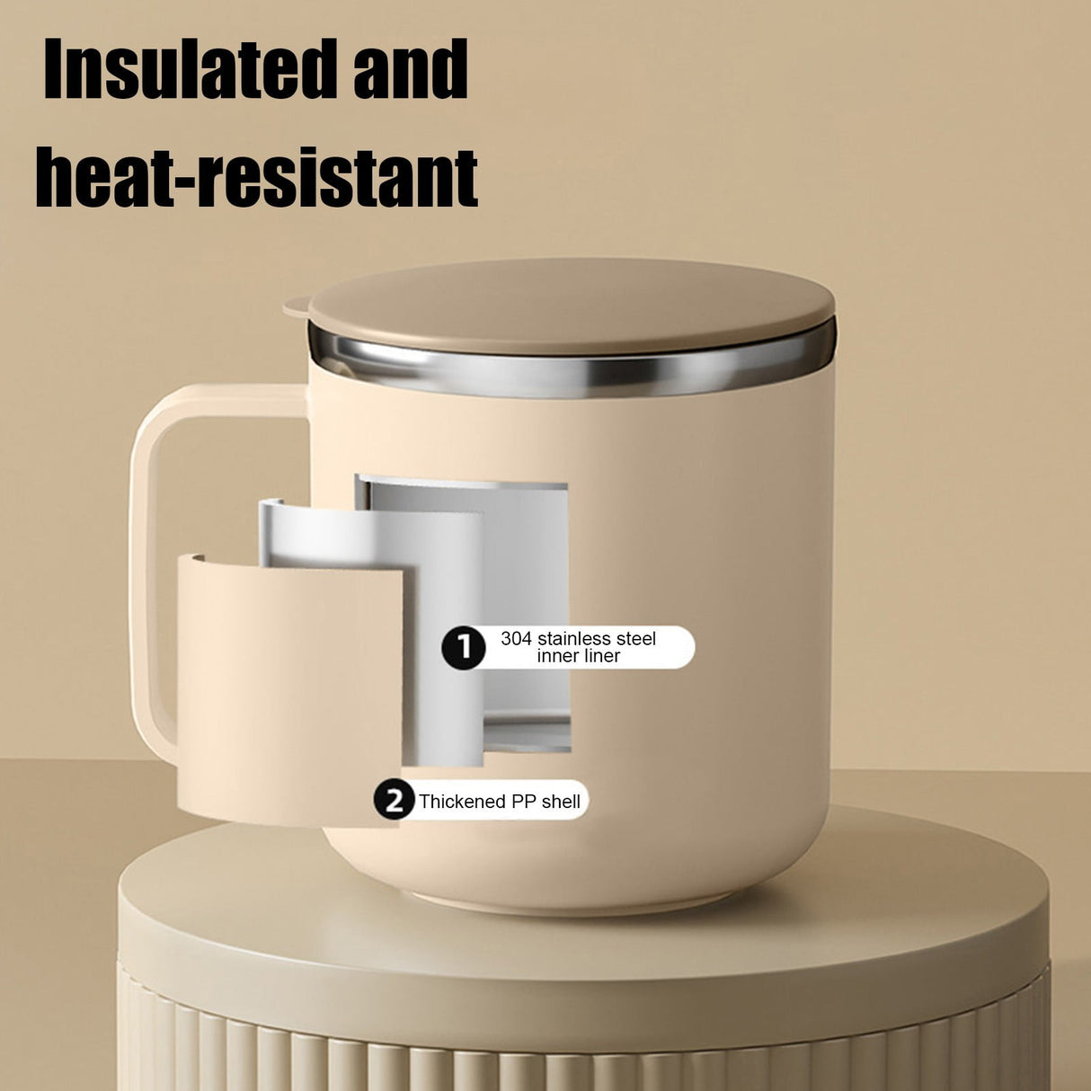 Insulated Coffee Mug, 20oz Stainless Steel Tumbler with Slider Lid Travel Coffee Cups with Handle for Camping Office Home,ZB_#Beige