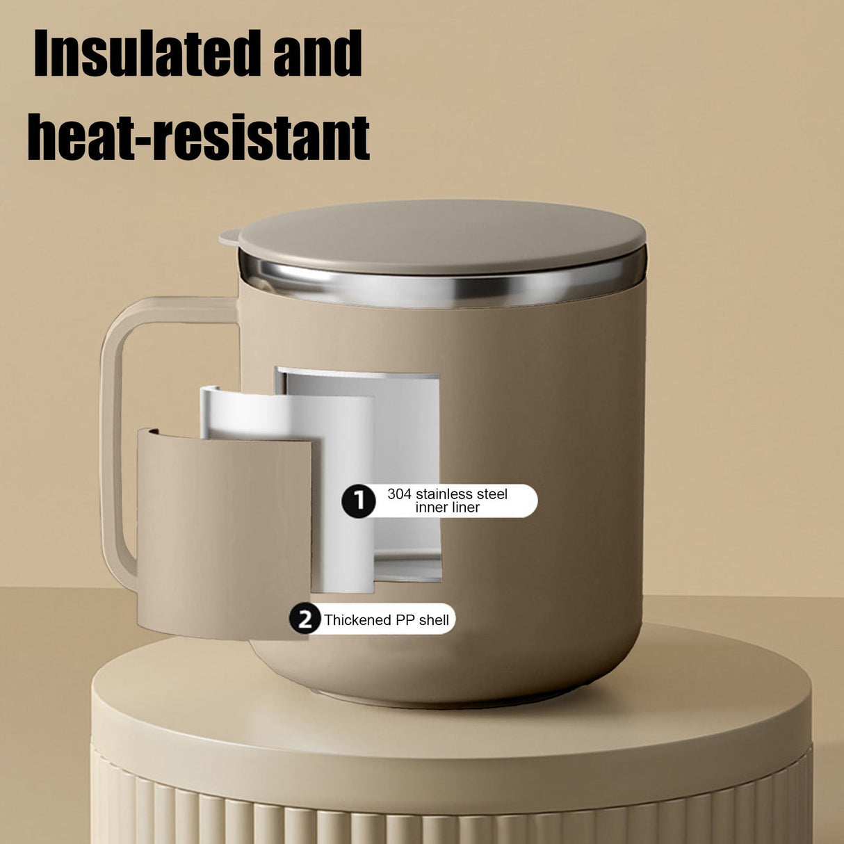 Insulated Coffee Mug, 20oz Stainless Steel Tumbler with Slider Lid Travel Coffee Cups with Handle for Camping Office Home,ZB_#Khaki
