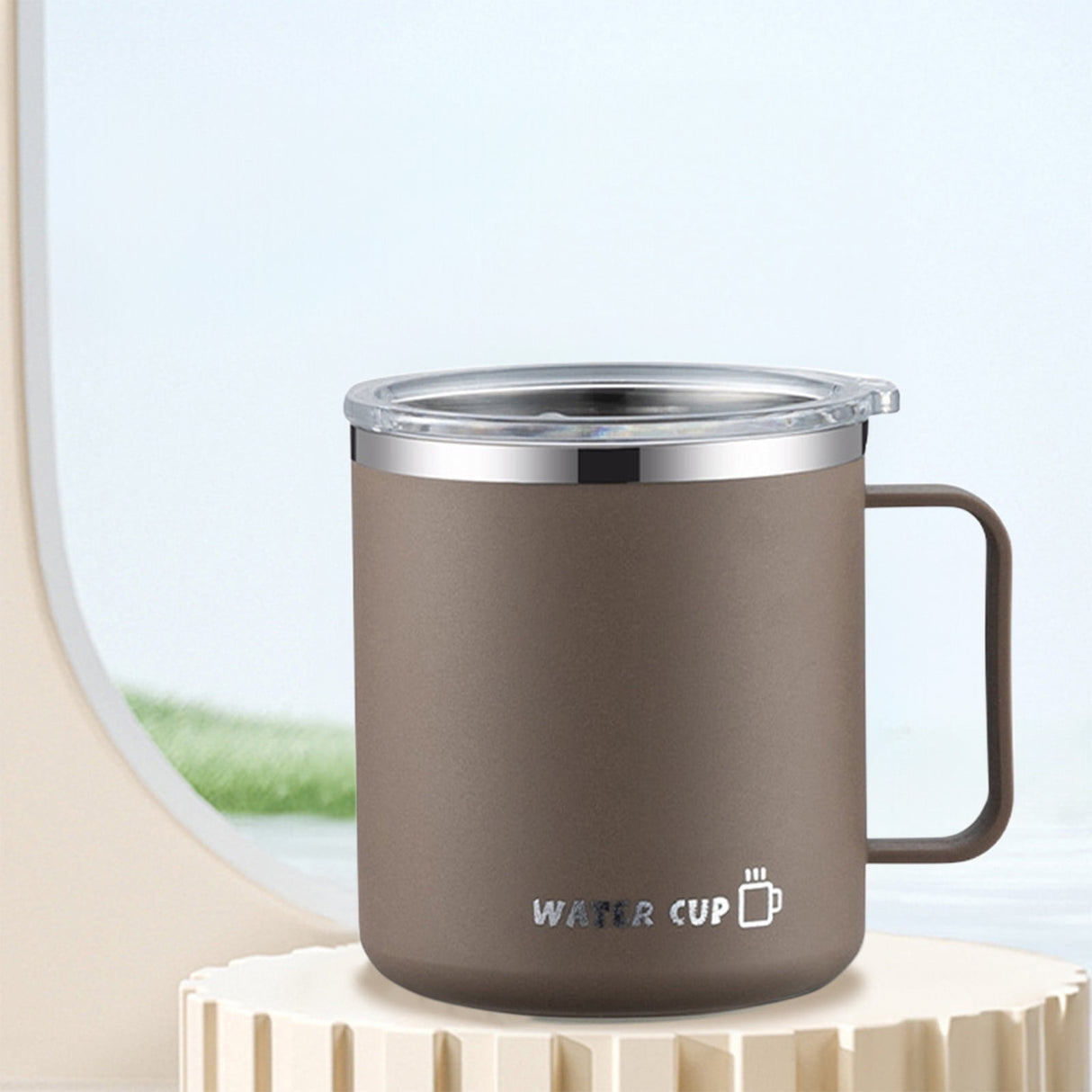 Insulated Coffee Mug, 20oz Stainless Steel Tumbler with Slider Lid Travel Coffee Cups with Handle for Camping Office Home,ZC_#Khaki