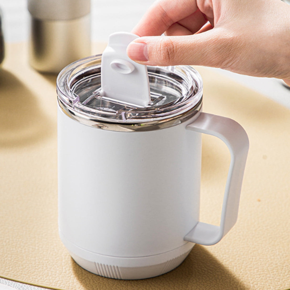 Insulated Coffee Mug, 20oz Stainless Steel Tumbler with Slider Lid Travel Coffee Cups with Handle for Camping Office Home,ZF_#White