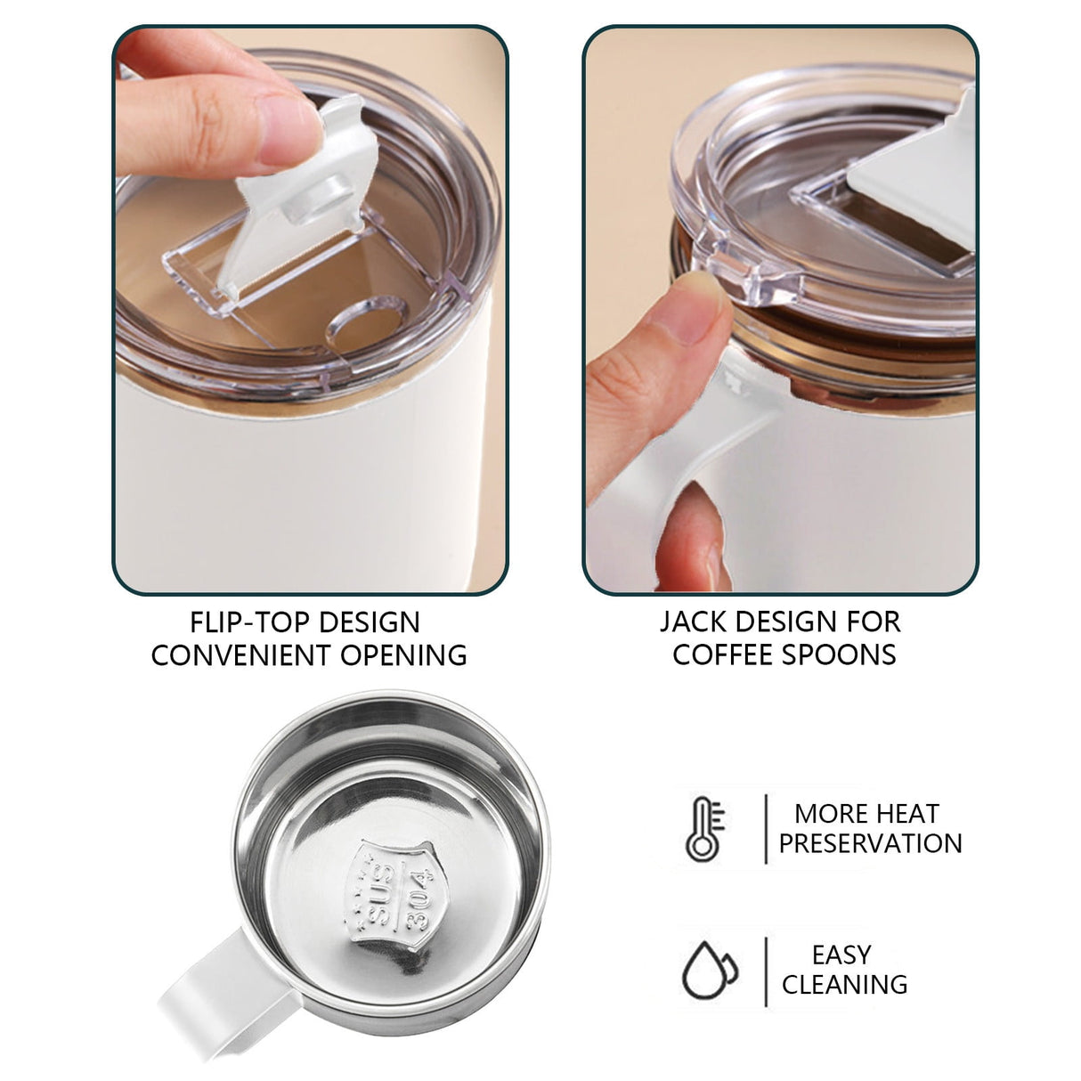 Insulated Coffee Mug, 20oz Stainless Steel Tumbler with Slider Lid Travel Coffee Cups with Handle for Camping Office Home,ZF_#White