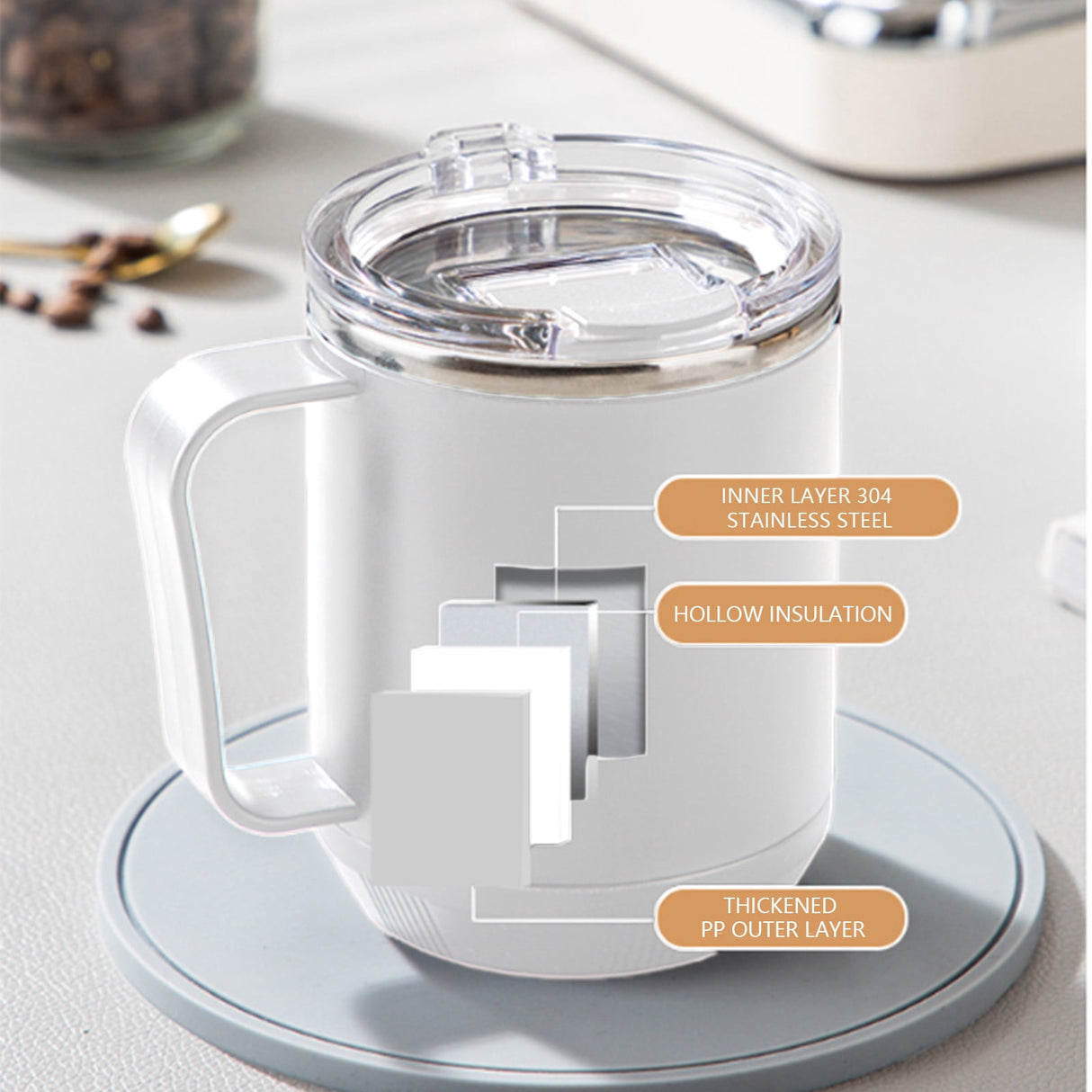 Insulated Coffee Mug, 20oz Stainless Steel Tumbler with Slider Lid Travel Coffee Cups with Handle for Camping Office Home,ZF_#White