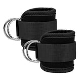 Adjustable Polyester Ankle Straps for Cable Machine Kickbacks (2 Pack) Black