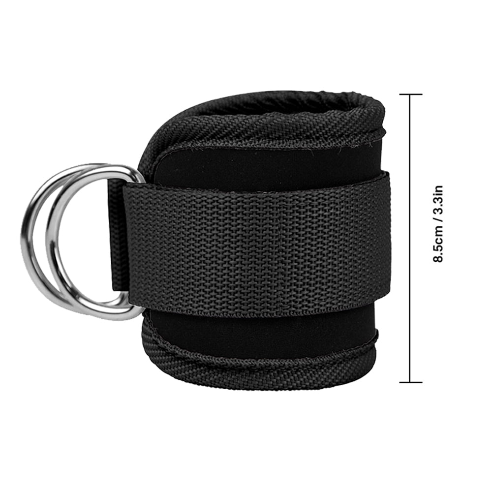 Adjustable Polyester Ankle Straps for Cable Machine Kickbacks (2 Pack) Black