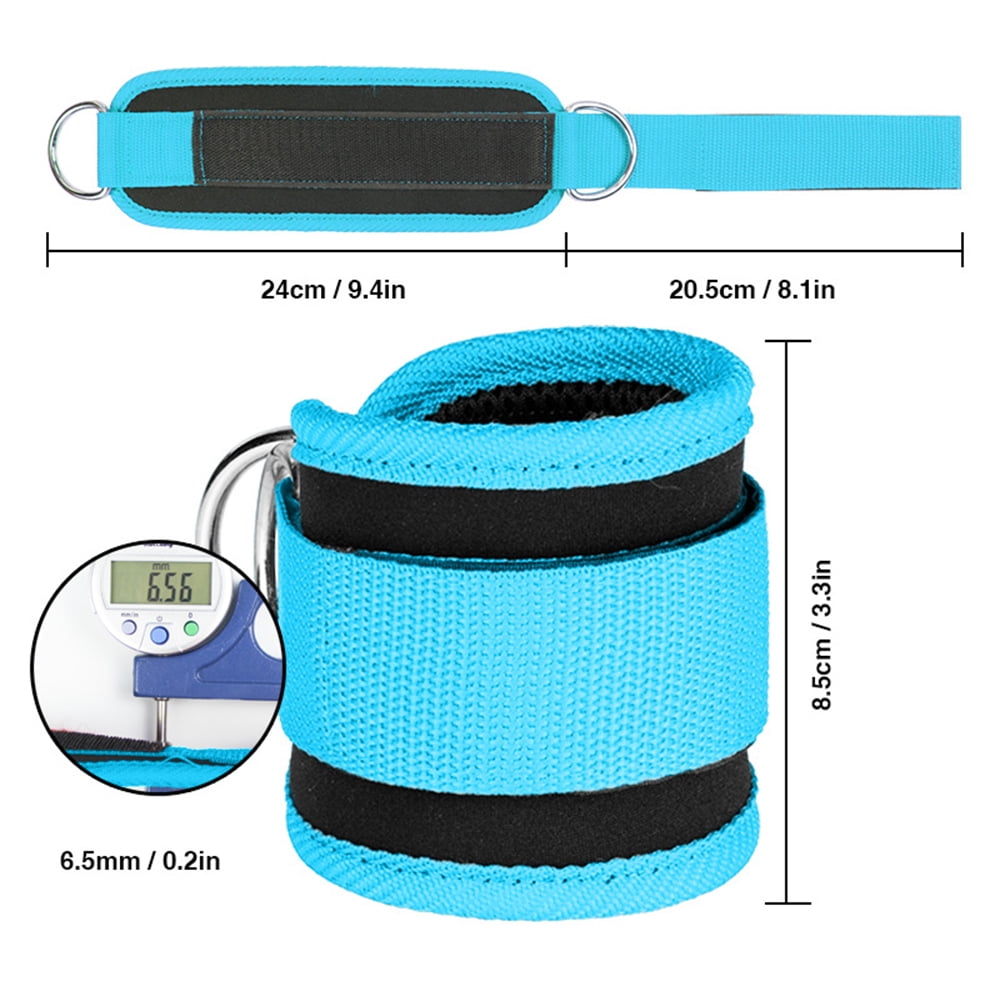 Adjustable Polyester Ankle Straps for Cable Machine Kickbacks (2 Pack) Blue