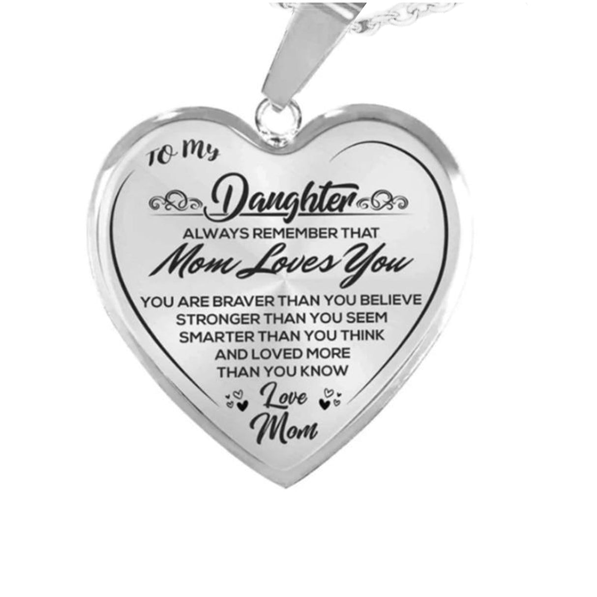 To My Daughter Stainless Steel Necklace Heart Lettering Peach Heart Pendant Necklace Jewelry Gifts for Daughter Silver