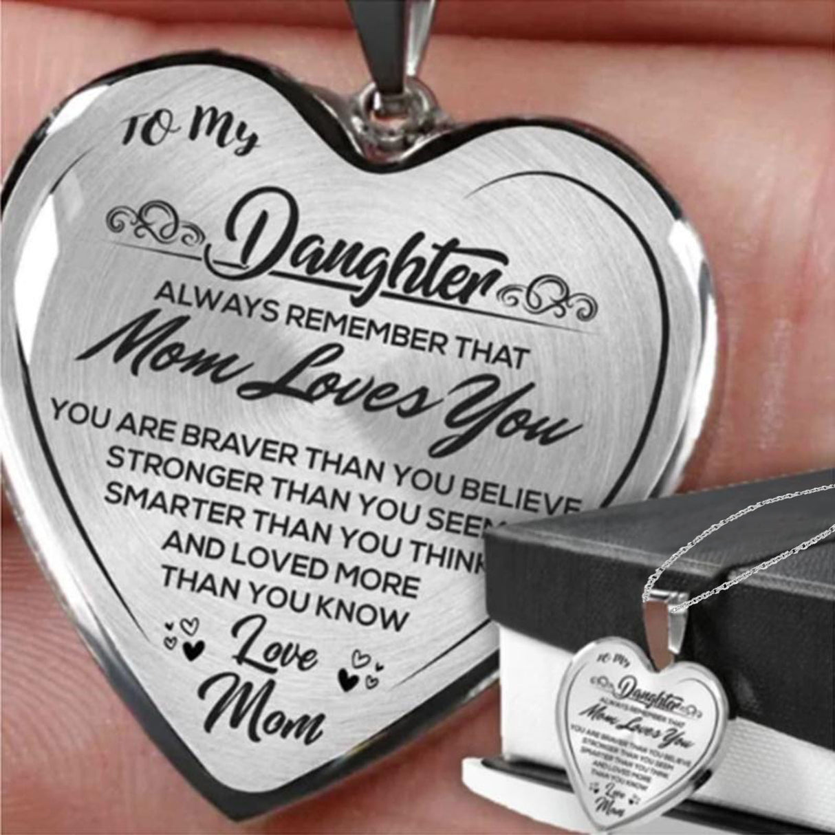 To My Daughter Stainless Steel Necklace Heart Lettering Peach Heart Pendant Necklace Jewelry Gifts for Daughter Silver