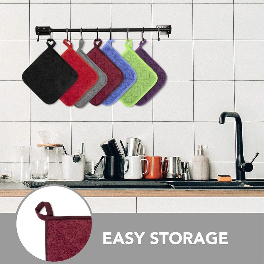 4 Pack Pot Holders for Kitchen Heat Resistant Pot Holders Sets Oven Hot Pads Terry Cloth Pot Holders for Cooking Baking(7"x 7",GRAY) 7" x 7" BLUE