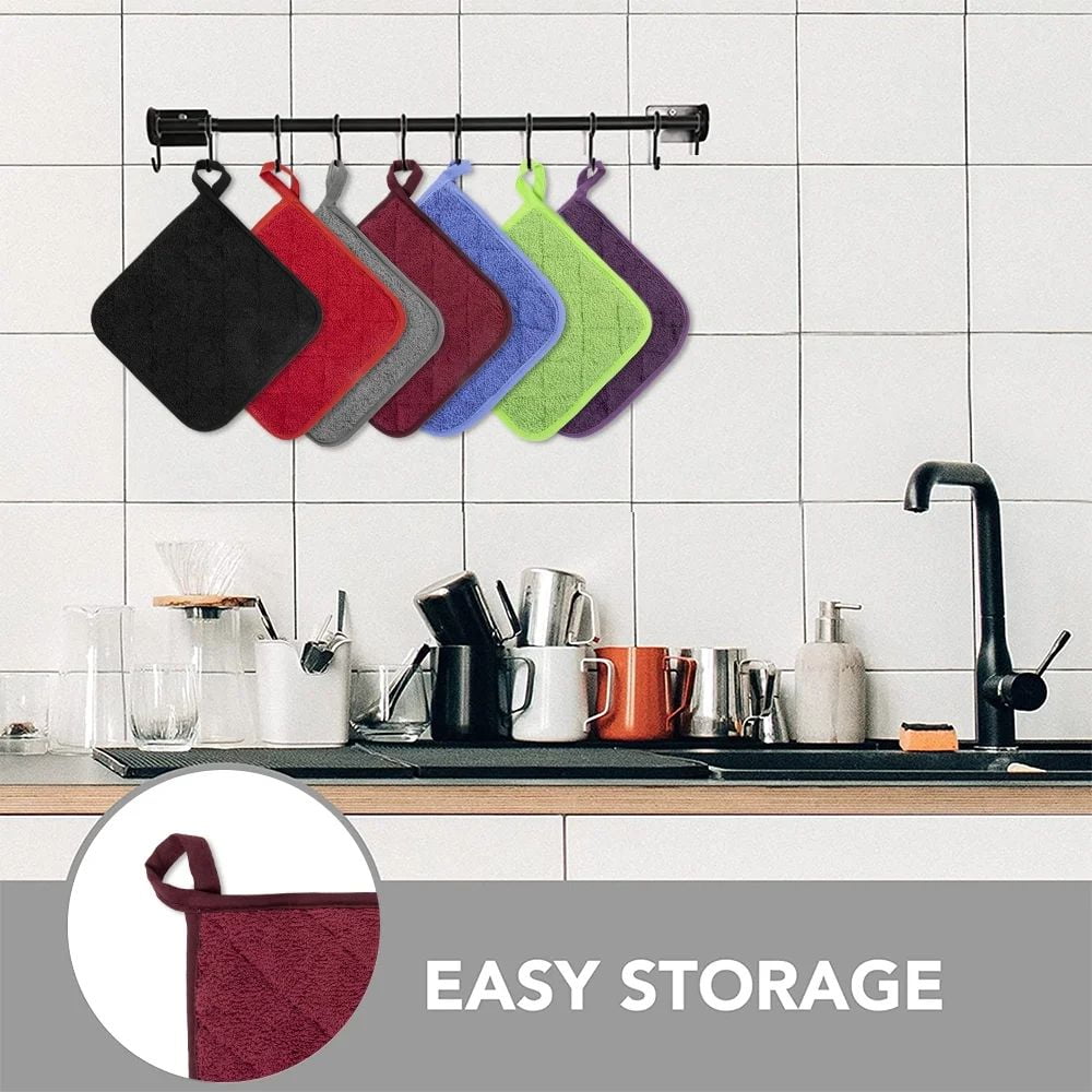4 Pack Pot Holders for Kitchen Heat Resistant Pot Holders Sets Oven Hot Pads Terry Cloth Pot Holders for Cooking Baking(7"x 7",GRAY) 7" x 7" PURPLE
