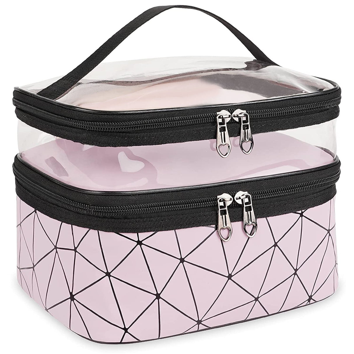 Meiyuuo Makeup Bag Cosmetic Bag Travelling Double Layer Make Up Bag Organizer Medium Case for Women Girls Reusable Toiletry Bags(Blue) Dark Black