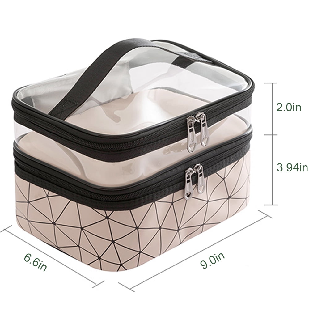 Meiyuuo Makeup Bag Cosmetic Bag Travelling Double Layer Make Up Bag Organizer Medium Case for Women Girls Reusable Toiletry Bags(Blue) Dark Black