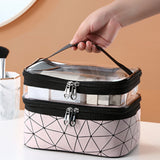 Meiyuuo Makeup Bag Cosmetic Bag Travelling Double Layer Make Up Bag Organizer Medium Case for Women Girls Reusable Toiletry Bags(Blue) Dark Black