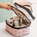 Meiyuuo Makeup Bag Cosmetic Bag Travelling Double Layer Make Up Bag Organizer Medium Case for Women Girls Reusable Toiletry Bags(Blue) Dark Black