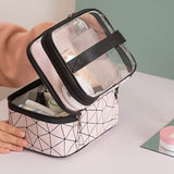 Meiyuuo Makeup Bag Cosmetic Bag Travelling Double Layer Make Up Bag Organizer Medium Case for Women Girls Reusable Toiletry Bags(Blue) Dark Black