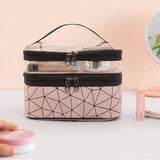 Meiyuuo Makeup Bag Cosmetic Bag Travelling Double Layer Make Up Bag Organizer Medium Case for Women Girls Reusable Toiletry Bags(Blue) Dark Black - Extra Image