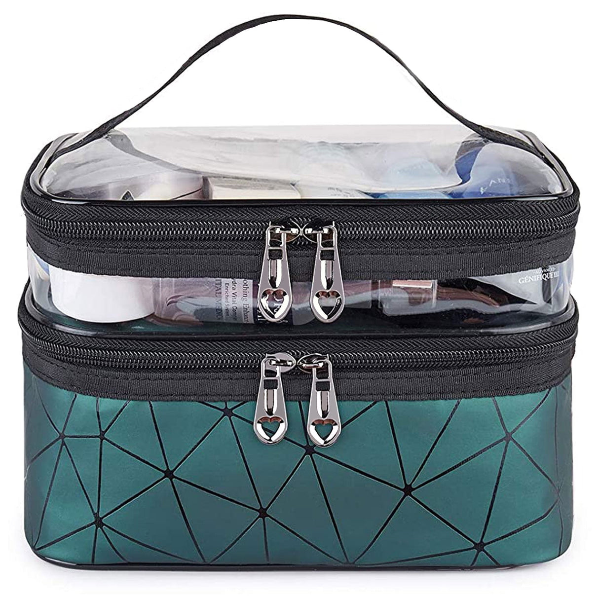 Meiyuuo Makeup Bag Cosmetic Bag Travelling Double Layer Make Up Bag Organizer Medium Case for Women Girls Reusable Toiletry Bags(Blue) Green