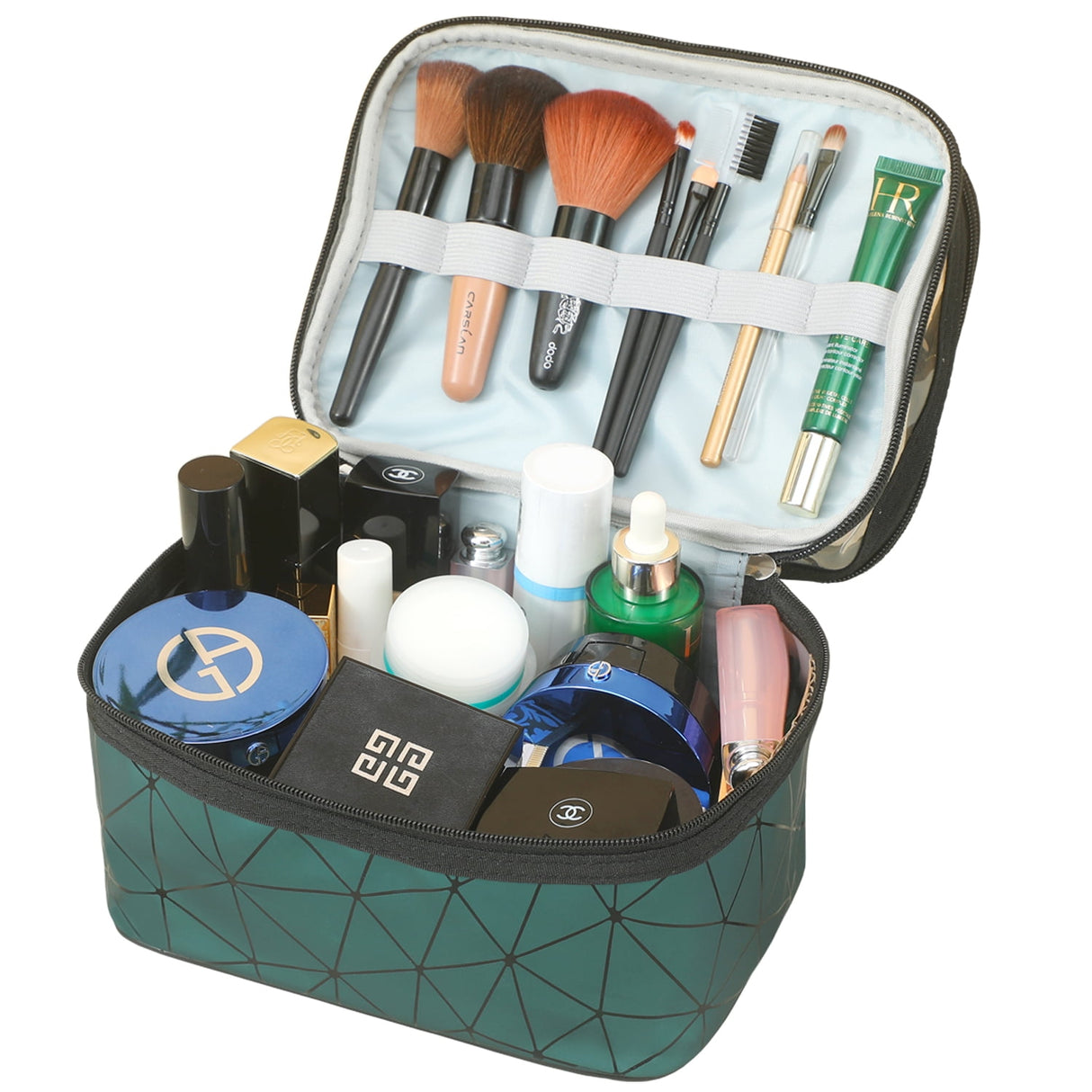 Meiyuuo Makeup Bag Cosmetic Bag Travelling Double Layer Make Up Bag Organizer Medium Case for Women Girls Reusable Toiletry Bags(Blue) Green