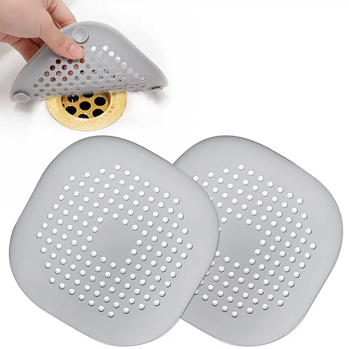 2 PackHair Catcher,Square Hair Drain Cover for Shower Silicone Hair Stopper with Suction Cup,Easy to Install Suit for Bathroom,Bathtub,Kitchen (Grey)