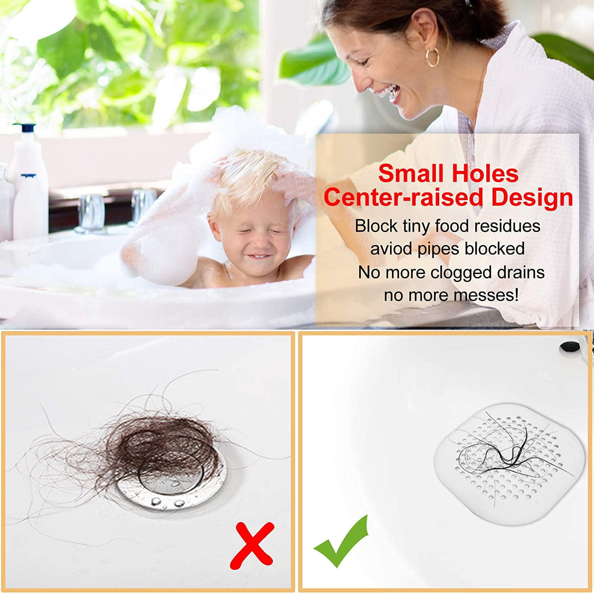 2 PackHair Catcher,Square Hair Drain Cover for Shower Silicone Hair Stopper with Suction Cup,Easy to Install Suit for Bathroom,Bathtub,Kitchen (Grey)