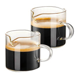 Espresso Cups Set of 2, 4 OZ Double Spouts Cups, Espresso Shot Glasses, Milk Cup with Handle, Clear Glass, Espresso By PULMCheerger 1 Set transparent color