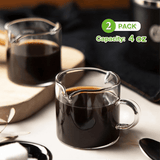 Espresso Cups Set of 2, 4 OZ Double Spouts Cups, Espresso Shot Glasses, Milk Cup with Handle, Clear Glass, Espresso By PULMCheerger 1 Set transparent color