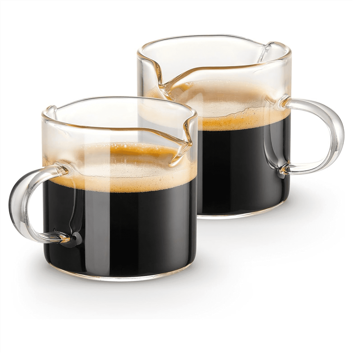 Espresso Cups Set of 2, 4 OZ Double Spouts Cups, Espresso Shot Glasses, Milk Cup with Handle, Clear Glass, Espresso By PULMCheerger 1 Set transparent color