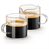 Espresso Cups Set of 2, 4 OZ Double Spouts Cups, Espresso Shot Glasses, Milk Cup with Handle, Clear Glass, Espresso By PULMCheerger 1 Set transparent color