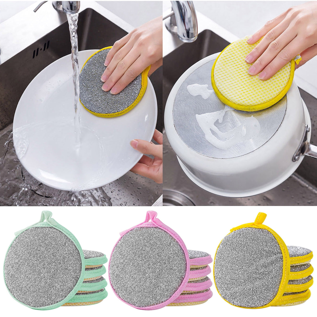 Sponges Kitchen Multi-Purpose,5Pc Non-Scratch Sponges for Cleaning, Along with Heavy Duty Scrubbing Power - Reusable Double-Sided Dish Sponge for Dishes, Pots and Pans Pink
