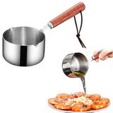 Bakeware Oil Pouring Pot 80Ml, Stainless Steel Pan Mini Milk Warmer Pot Soup Pan with Wooden Handle Small Saucepan for Butter Warmer Heating Milk Cooking A