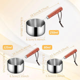 Bakeware Oil Pouring Pot 80Ml, Stainless Steel Pan Mini Milk Warmer Pot Soup Pan with Wooden Handle Small Saucepan for Butter Warmer Heating Milk Cooking A - Side View