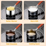 Bakeware Oil Pouring Pot 80Ml, Stainless Steel Pan Mini Milk Warmer Pot Soup Pan with Wooden Handle Small Saucepan for Butter Warmer Heating Milk Cooking A