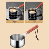 Bakeware Oil Pouring Pot 80Ml, Stainless Steel Pan Mini Milk Warmer Pot Soup Pan with Wooden Handle Small Saucepan for Butter Warmer Heating Milk Cooking A