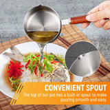 Bakeware Oil Pouring Pot 80Ml, Stainless Steel Pan Mini Milk Warmer Pot Soup Pan with Wooden Handle Small Saucepan for Butter Warmer Heating Milk Cooking A - Close-Up Angle